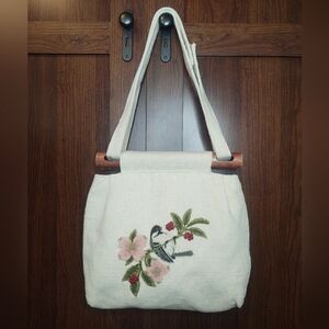 Vtg Handmade Purse Bird/Floral Embroidery